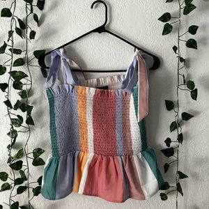 Shein ivory smocked tie strap peplum top